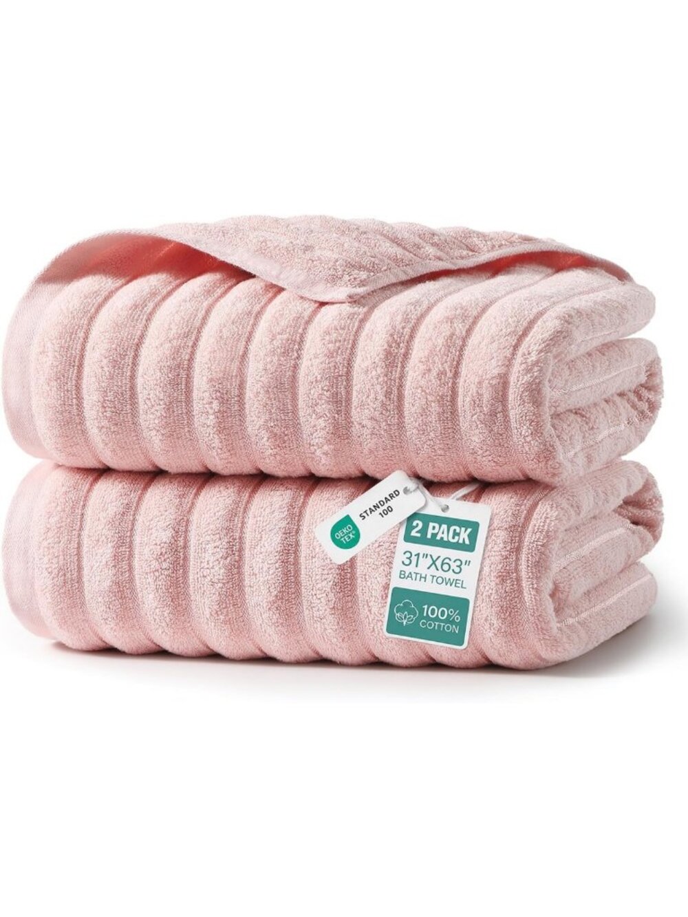 Super Soft 100% Cotton Pink Bath Towel Set - 2 Pack, Quick Dry, Absorbent, 31x63